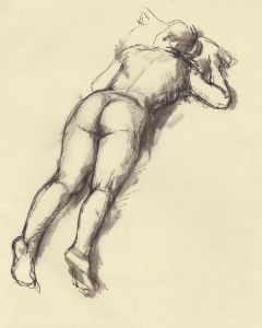 Peter Collins ARCA - 1949 Pen and Ink Drawing, Nude Lying on Front