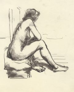 Peter Collins ARCA - c.1970s Pen and Ink Drawing, Seated Nude