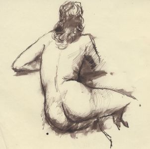 Peter Collins ARCA - c.1970s Pen and Ink Drawing, Seated Nude