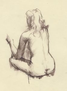 Peter Collins ARCA - c.1970s Pen and Ink Drawing, Nude Sitting Cross Legged
