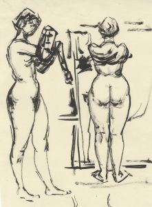 Peter Collins ARCA - c.1970s Pen and Ink Drawing, Two Women Dressing