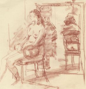 Peter Collins ARCA - c.1970s Sanguine, Sitting Nude with Mirror Reflection