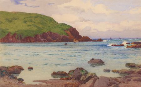 John McDougal (1857-1941) - 1894 Gouache, Coastal Landscape with Boats