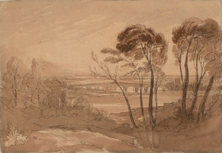 19th Century Watercolour - Bridge in a River Landscape