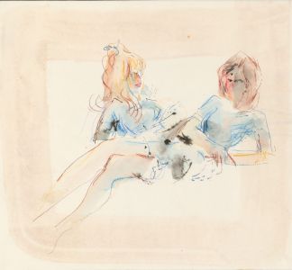 Peter Collins ARCA - c.1970s Mixed Media, Chatting Girls