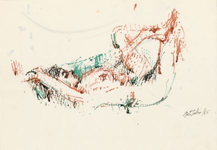Peter Collins ARCA - Signed 1965 Watercolour, Reclining Nude