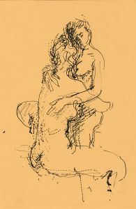 Peter Collins ARCA - c.1970s Pen and Ink Drawing, Embracing Figures