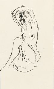 Peter Collins ARCA - c.1970s Pen and Ink Drawing, Seated Nude with Raised Arms