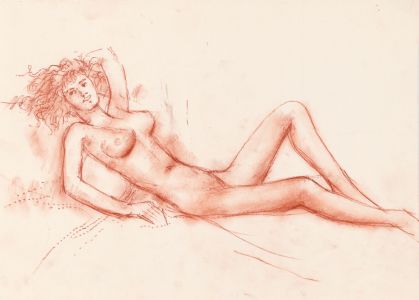 Peter Collins ARCA - c.1970s Sanguine, Reclining Nude