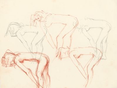 Peter Collins ARCA - c.1970s Sanguine, Bending Nude Study
