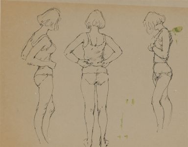 Peter Collins ARCA - c.1970s Pen and Ink Drawing, Getting Dressed