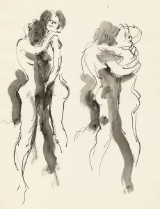 Peter Collins ARCA - c.1970s Pen and Ink Drawing, Nude Couple Study
