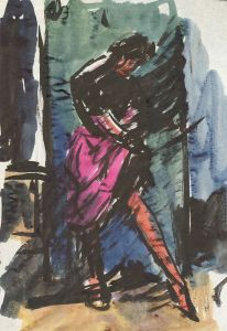 Peter Collins ARCA - c.1970s Watercolour, Lady in a Pink Skirt