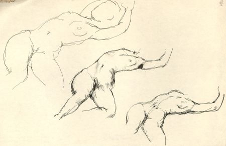 Peter Collins ARCA - c.1970s Pen and Ink Drawing, Female Nude Studies