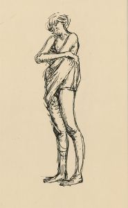 Peter Collins ARCA - c.1970s Pen and Ink Drawing, A Lady Disrobing