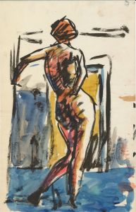 Peter Collins ARCA - Vibrant c.1970s Watercolour, Standing Nude in an Interior