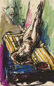 Peter Collins ARCA - Vibrant c.1970s Watercolour, Female Nude in Interior