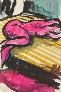 Peter Collins ARCA - Vibrant c.1970s Watercolour, Reclining Nude in an Interior