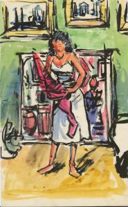 Peter Collins ARCA - Vibrant c.1970s Watercolour, Lady in an Artist's Studio 