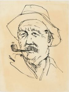 Peter Collins ARCA - c.1970s India Ink, Portrait of a Man with a Pipe