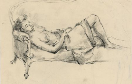 Peter Collins ARCA - c.1970s Charcoal Drawing, Reclining Female Nude