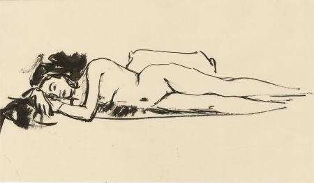 Peter Collins ARCA - c.1970s India Ink, Sleeping Female Nude