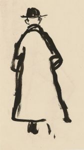Peter Collins ARCA - c.1970s India Ink, Man in Trench Coat