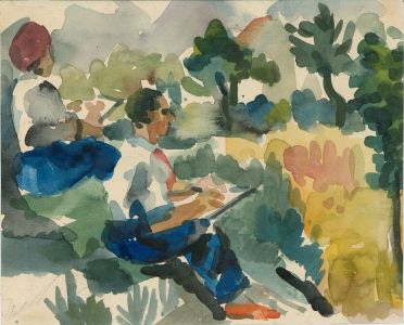 Peter Collins ARCA - c.1970s Watercolour, Artists in a Landscape