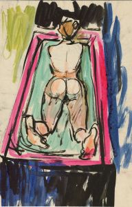 Peter Collins ARCA - Vibrant c.1970s Watercolour, Nude in an Interior
