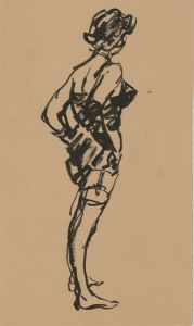 Peter Collins ARCA - c.1970s India Ink, Lady in Lingerie