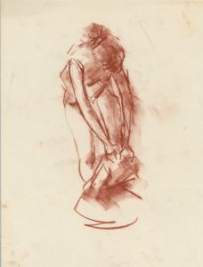 Peter Collins ARCA - c.1970s Sanguine, Woman Undressing