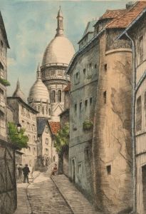 Signed 20th Century Etching - Montmartre, Paris