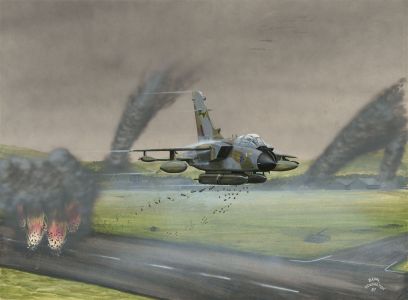 B. Earl - 1987 Watercolour, Bomber Plane at RAF Honington
