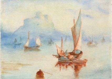 Late 19th Century Watercolour - Mediterranean Coastal Scene with Boats