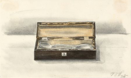 Jean Jacques Haakman - 1870 Watercolour, Still Life of Spoons in a Caddy