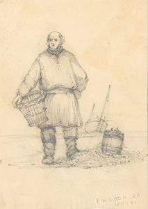 Attrib. Edward William Cook RA (1811-1880)  Graphite Drawing, Fisherman on Beach