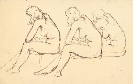 Peter Collins ARCA - c.1970s Pen and Ink Drawing, Studies of a Female Nude