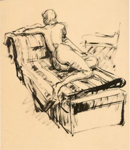 Peter Collins ARCA - c.1970s India Ink, Female Nude on a Bed