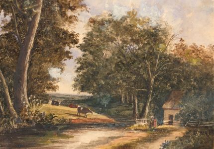 19th Century Watercolour - Couple on a Riverbank