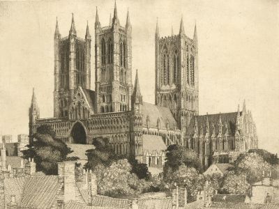 Margaret M. Rudge - Early 20th Century Etching, Lincoln Cathedral, West Front