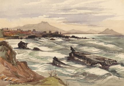 T. Dobson - Late 19th Century Watercolour, Biarritz Coastal Scene
