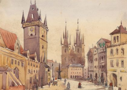 T. Dobson - Late 19th Century Watercolour, Tyn Church in Prague