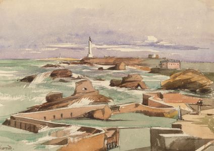 T. Dobson - Late 19th Century Watercolour, Biarritz Coastline