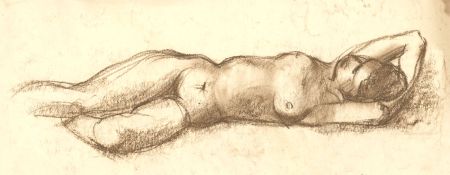 Peter Collins ARCA - c.1970s Crayon, Reclining Female Nude
