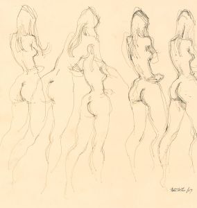 Peter Collins ARCA - Signed 1967 Pen and Ink Drawing, Female Nudes Studies