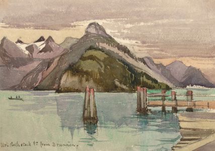 T. Dobson - Late 19th Century Watercolour, Swiss Mountain Jetty