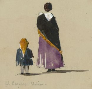 T. Dobson - Late 19th Century Watercolour, At Bayonne Station