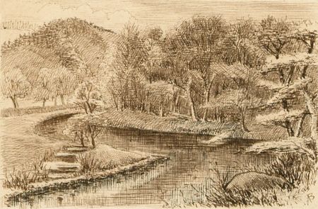 Alexander Blackwood - Sepia Late 19th Century Pen and Ink Drawing, River View