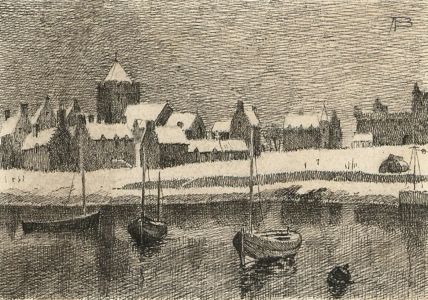 Alexander Blackwood - Late 19th Century Pen and Ink Drawing, Winter Coastal Town