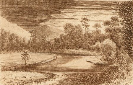 Alexander Blackwood - Late 19th Century Pen and Ink Drawing, River Landscape